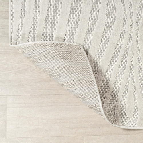 5' Cream And Ivory Square Abstract Indoor Outdoor Area Rug
