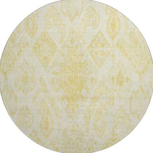 8' Gold And Ivory Moroccan Washable Round Rug With UV Protection