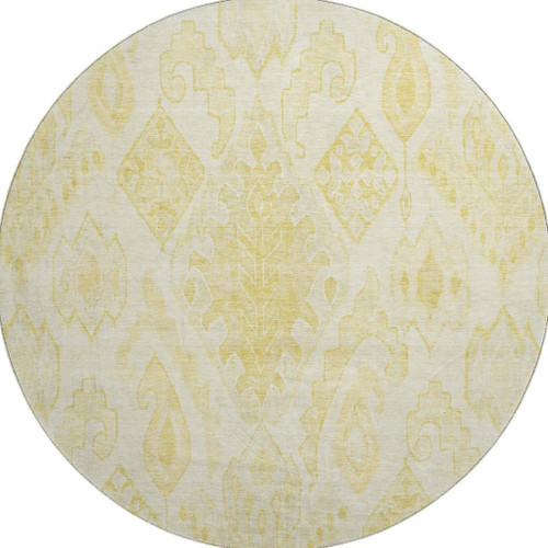 8' Gold And Ivory Moroccan Washable Round Rug With UV Protection