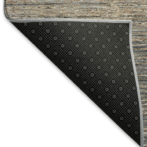 5' X 8' Pewter Gray And Beige Striped Washable Area Rug With UV Protection