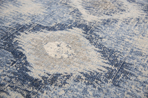 5' X 8' Blue Dark Blue And Gray New Zealand Lambs Wool Ikat Hand Carved Handmade Area Rug