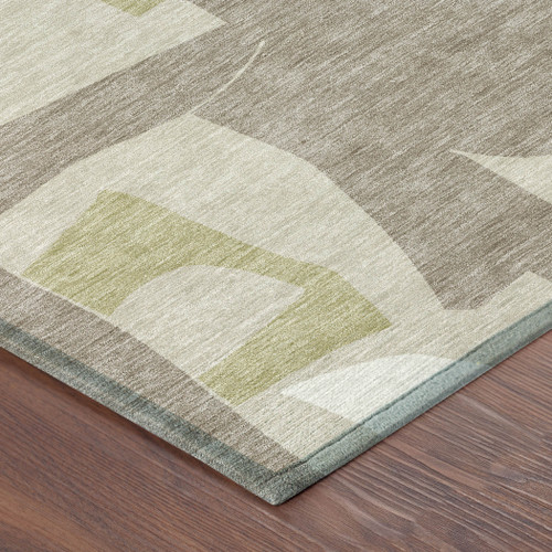 9' X 12' Beige And Fern Green Geometric Washable Indoor Outdoor Area Rug