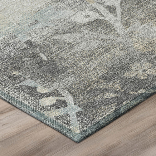 8' X 10' Gray And Silver Botanical Leaves Washable Indoor Outdoor Area Rug