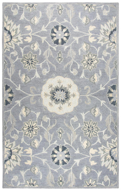 8' Gray Taupe And Tan Wool Floral Hand Tufted Area Rug