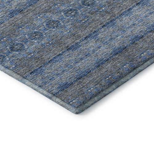 8' X 10' Navy Blue Gray And Ivory Floral Medallion Washable Area Rug With UV Protection