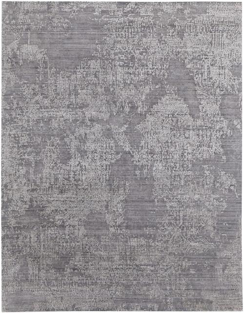 9' X 12' Gray And Silver Abstract Hand Woven Distressed Area Rug