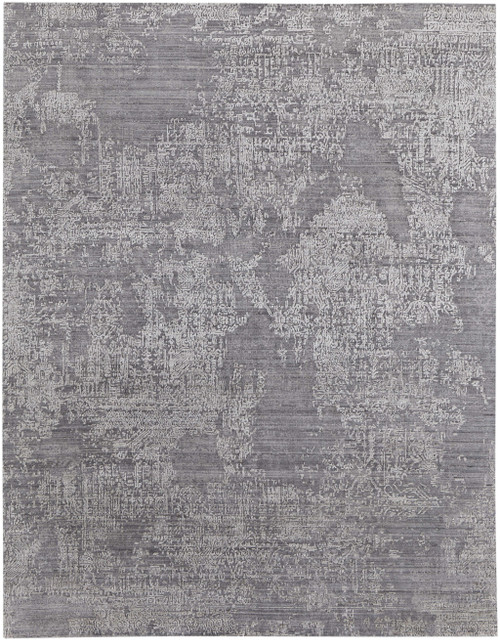 9' X 12' Gray And Silver Abstract Hand Woven Distressed Area Rug