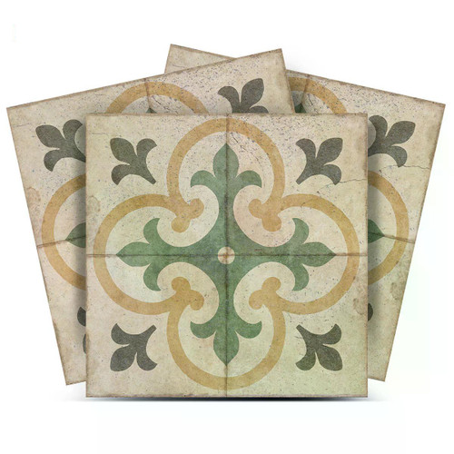 12" x 12" Green Vinyl Arabesque Peel And Stick Removable Tiles