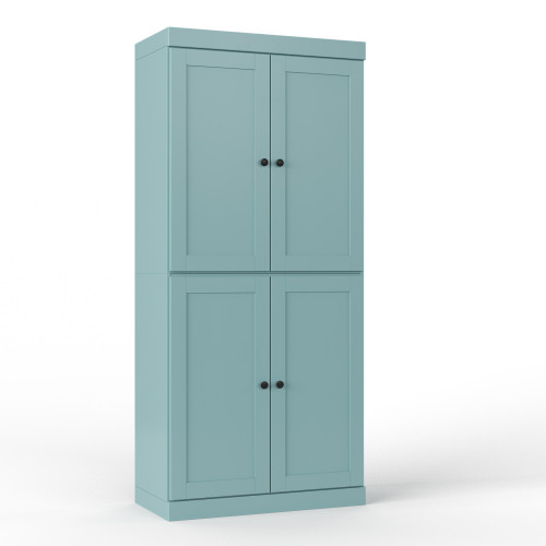 32" Aqua Solid Wood Free Standing Four Door Linen Cabinet