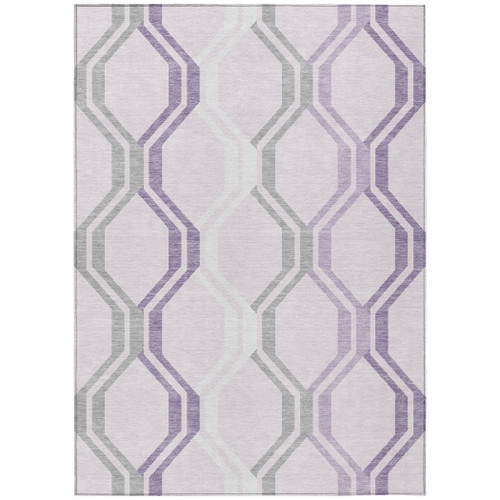 3' X 5' Lavender Ivory And Gray Geometric Washable Indoor Outdoor Area Rug