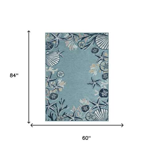 5' X 7' Blue And Beige Coral Area Rug