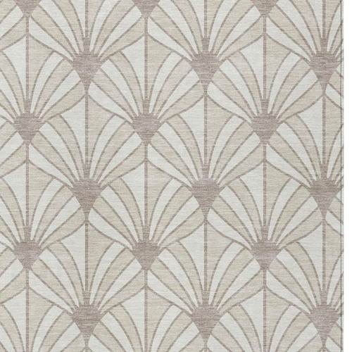 10' X 14' Ivory Beige And Taupe Seashell Washable Indoor Outdoor Area Rug