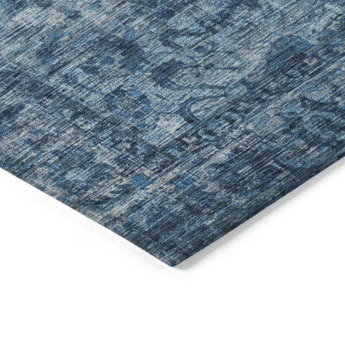 8' X 10' Blue And Ivory Floral Medallion Washable Indoor Outdoor Area Rug