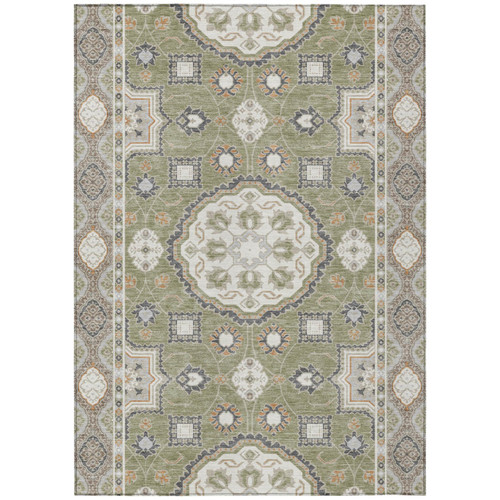 8' X 10' Sage And Green Floral Medallion Washable Indoor Outdoor Area Rug