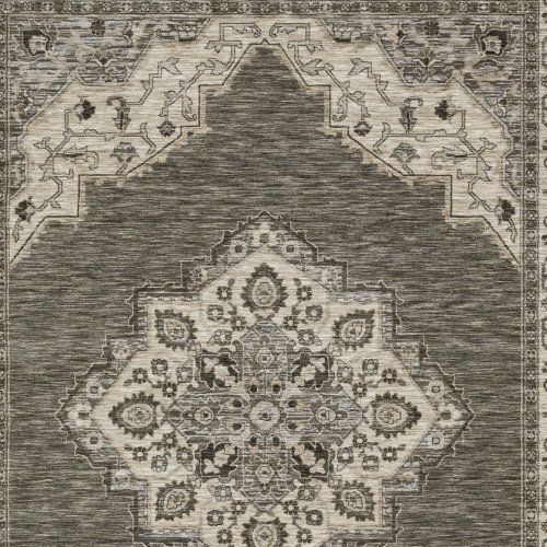 5' X 8' Gray And Beige Medallion Area Rug With Fringe