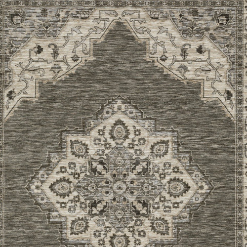 5' X 8' Gray And Beige Medallion Area Rug With Fringe
