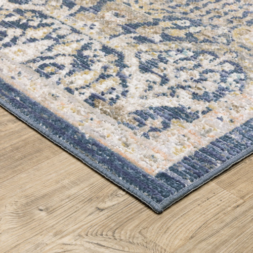 8' X 11' Navy Blue And Gold Oriental Area Rug