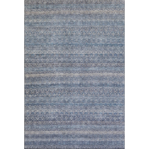 9' X 12' Blue And Beige Striped Washable Area Rug With UV Protection