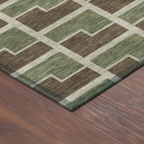 3' X 5' Chocolate Olive Green And Beige Geometric Washable Indoor Outdoor Area Rug