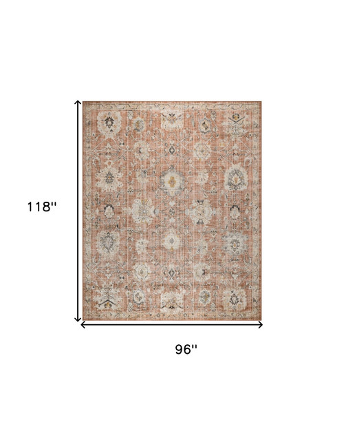 8' X 10' Red Floral Distressed Area Rug