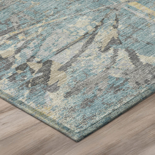 8' X 10' Teal Blue And Silver Floral Washable Indoor Outdoor Area Rug