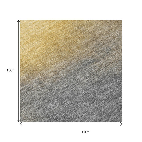 10' X 14' Granite Gray Gold And Gray Abstract Washable Indoor Outdoor Area Rug