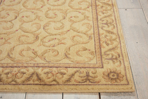 8' Ivory And Gold Floral Non Skid Runner Rug