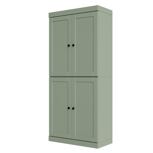72" Sage Solid Wood Adjustable Six Tier Library Bookcase with Four Doors