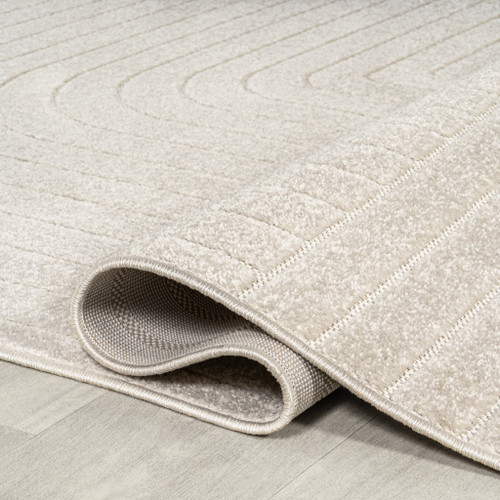 5' Ivory And Cream Square Striped Indoor Outdoor Area Rug