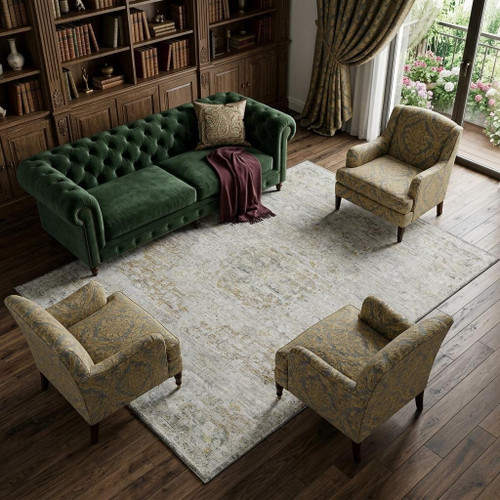 8' X 10' Taupe Beige And Gray Floral Medallion Washable Area Rug With UV Protection
