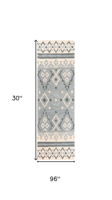 8' Natural Beige Gray And Dark Gray Wool Geometric Hand Tufted Area Rug