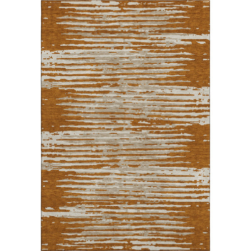 3' X 5' Rust And Ivory Striped Washable Area Rug With UV Protection