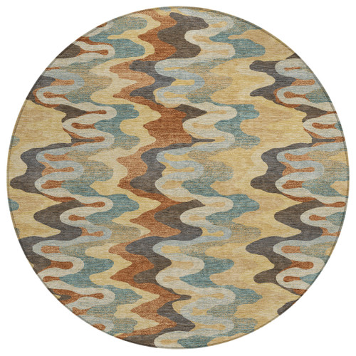 8' Gold And Wheat Round Abstract Washable Indoor Outdoor Area Rug