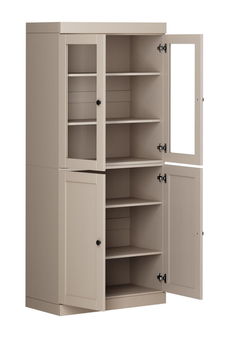 72" Beige Solid Wood Adjustable Six Tier Library Bookcase with Four Doors