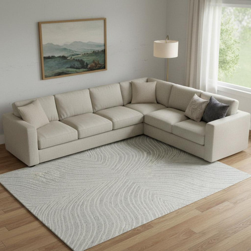 9' X 12' Gray And Ivory Wool Abstract Hand Tufted Area Rug