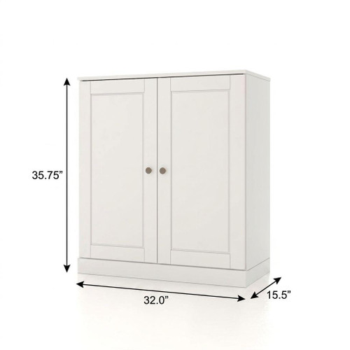 32" White Solid Wood Free Standing Double Door Linen Cabinet