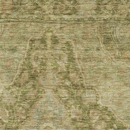 5' X 8' Artichoke Green And Beige Oriental Washable Area Rug With UV Protection