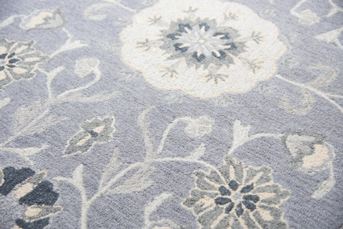 9' X 12' Gray Taupe And Tan Wool Floral Hand Tufted Area Rug