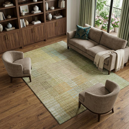 10' X 14' Beige Blue And Khaki Geometric Washable Area Rug With UV Protection