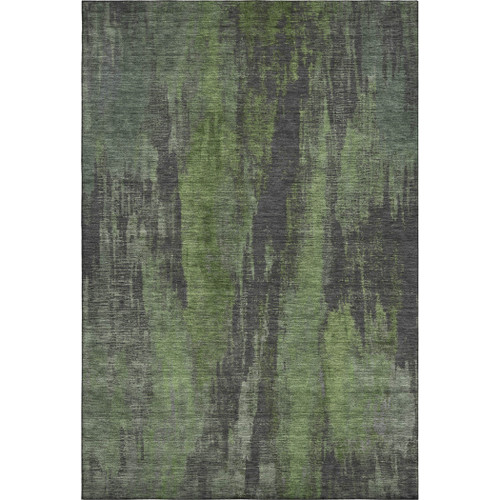 5' X 8' Olive Green Charcoal And Gray Abstract Washable Area Rug With UV Protection