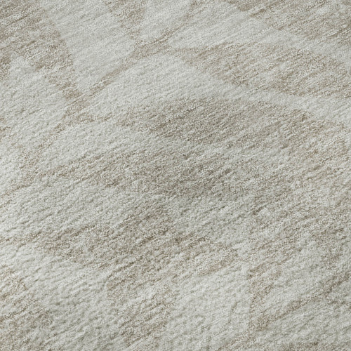 8' Taupe And Beige Floral Washable Round Rug With UV Protection