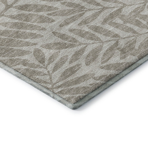 3' X 5' Taupe And Ivory Botanical Leaves Washable Area Rug With UV Protection