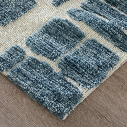 9' X 13' Blue And Ivory Abstract Area Rug