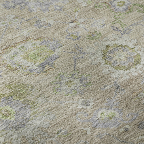 5' X 8' Beige Green And Blue Floral Washable Area Rug With UV Protection