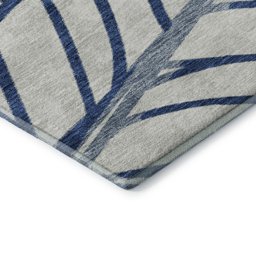 3' X 5' Navy Blue And Beige Floral Washable Area Rug With UV Protection