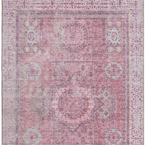 9' X 12' Pink And Gray Oriental Washable Area Rug With UV Protection