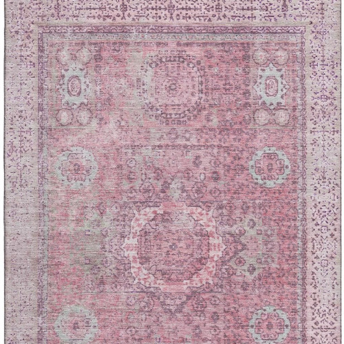 9' X 12' Pink And Gray Oriental Washable Area Rug With UV Protection