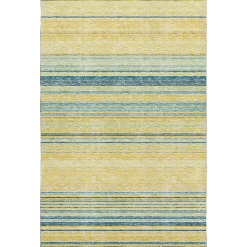 10' X 14' Yellow Ivory And Wheat Striped Washable Area Rug With UV Protection