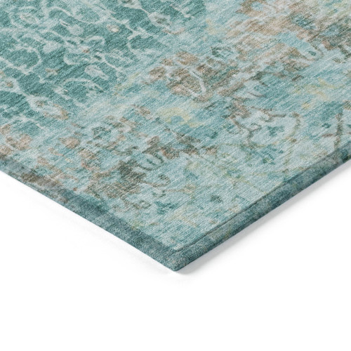 10' X 14' Teal Blue And Aqua Abstract Washable Indoor Outdoor Area Rug