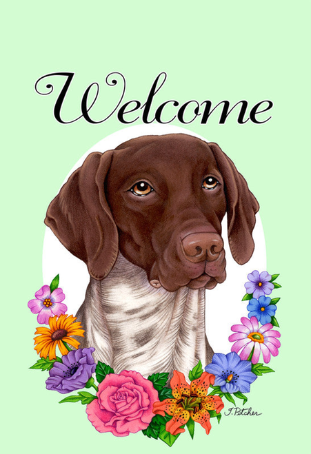 German Shorthair Pointer - Best of Breed Welcome Flowers Garden Flag 